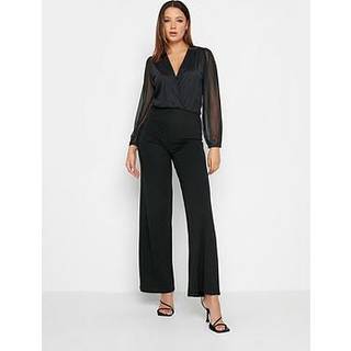Lts Tall Black Wrap Mesh Sleeve Jumpsuit 22-24 Lts | Tall Women's Jumpsuits