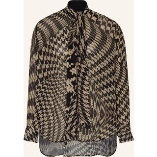 Reiss Reiss Black/White Cedar Dogtooth Tie-Neck Blouse