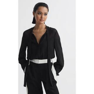 Reiss Reiss Black Arina Tie Neck Semi-Sheer Blouse