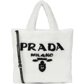 Prada Medium logo shearling tote - white - One Size