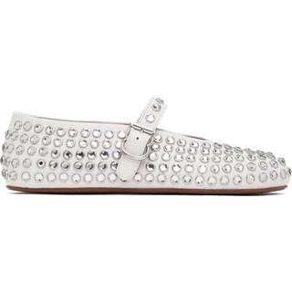 AlaÃ¯a Crystal-embellished leather ballet flats - white - EU 35