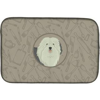 """" Caroline's Treasures CK2199DDM Old English Sheepdog in the Kitchen Dish-Drying-Mats 14x21 Multicolor """"