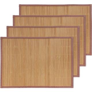 Bamboomn bambus lameller placemat med brun stof grænse - solid farveprint - 18 """" x 13 """" - Carbonized brun - 4pc