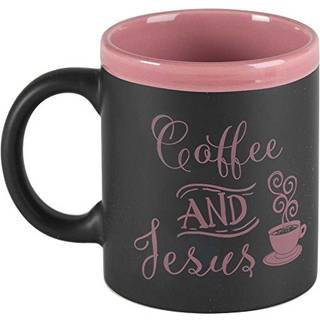 Dicksons kaffe och Jesus skript svart med Mauve Interior 11 Ounce Ceramic Coffee Mug