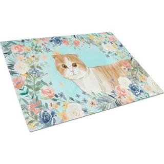 Caroline's Treasures CK3397LCB Scottish Fold Spring Flowers Glass Cutting Board Stor dekorativt tempereret glas Køkkenskæring og serveringsplade
