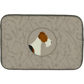 """" Caroline's Treasures CK2185DDM Fox Terrier in the Kitchen Dish-Drying-Mats 14x21 Multicolor """"