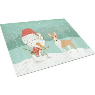 Caroline's Treasures CK2056LCB Fawn Bull Terrier Snowman Christmas Glass Cutting Board Stor dekorativt tempereret glasskæreskæring og serveringsp