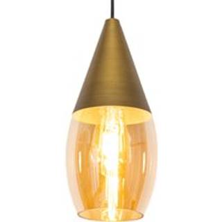 Moderne pendellampe guld med ravfarvet glas - Drop
