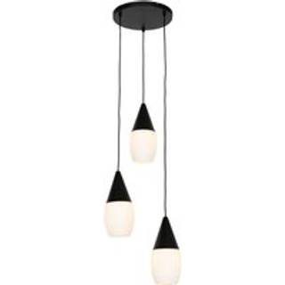 Moderne pendellampe sort med opalglas 3-lys - Drop