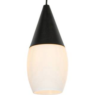 Moderne pendellampe sort med opalglas - Drop