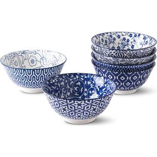 Selamica blå og hvid porcelæn 20oz kornskål sæt - sæt på 6 6 tommer suppe skåle keramiske skåle til kornsuppe salat og pasta vintage blå