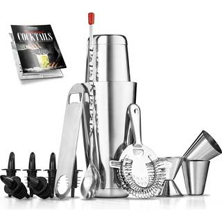 Nutrichef mixology bartender cocktail shaker sæt - inkluderer 15 & 30 oz rustfrit stål ryster 6 flaske hælde og mere - essentiel Martini Making K