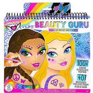 Fashion Angels Make-up og Hårdesign Skitseportfolio (11452) — spiralbundet skitseblok med 40 sider, 7 skabelonark og 100+ former