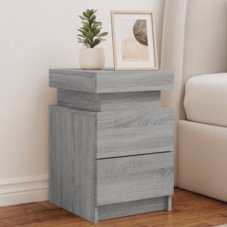 sengebord med LED-lys 35x39x55 cm grå sonoma-eg