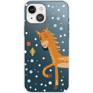 iPhone 13 Plastik Jule Cover - Gennemsigtig - Rensdyr Hest