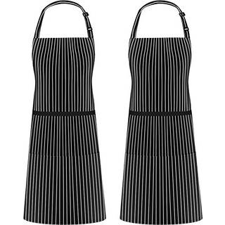 Syntus 2-pak justerbart hageforklde Tykkere Vanddrbebestandigt med 2 lommer Kkkenforklder til kvinder Mnd Kok Nlestribe Sort Hvid
