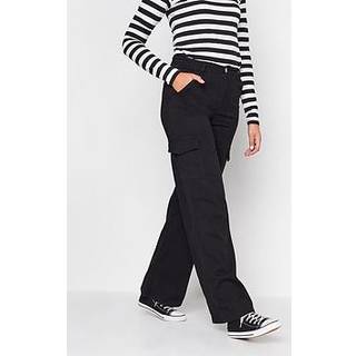 Long Tall Sally Long Tall Sally Black Loose Utility 100% Cotton Trousers