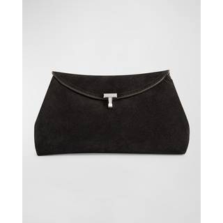 Toteme T-Lock suede clutch - brown - One Size