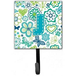"""" Caroline's Treasures CJ2006-JSH4-brev J Blomster og sommerfugle Teal Blue Leash eller Key Holder Small Multicolor """"