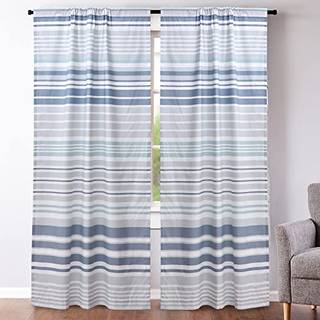LevTex Home - Truro - Drape Panel/Curtain (55x84in.) Med stanglomme - Boho blomster i orange teal r?dbl? - 55x84in. - S?t med 2 - Poly/bomuld