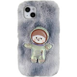 3D Plush Furry Vinter iPhone 14 Plus TPU Cover - Grå Spaceman