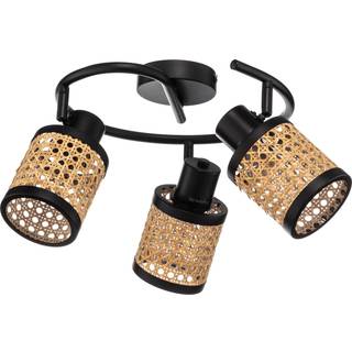 Lindby spot Yaelle, Ø 30 cm, 3 lyskilder, rattan, sort, E27