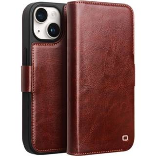 iPhone 15 Qialino Classic Læderpung - Mørkebrun