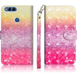 Huawei P Smart beskyttelsesetui i kunstlæder med printet mønster samt pung - Glitter element