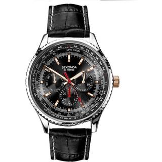 Sekonda 30036 Multi-Dial Black Leather Strap Watch - W31420