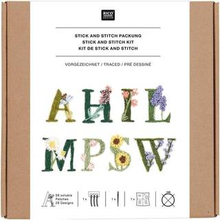 Stick and Stitch Stickpackung Blumenalphabet vorgezeichnet Bunt