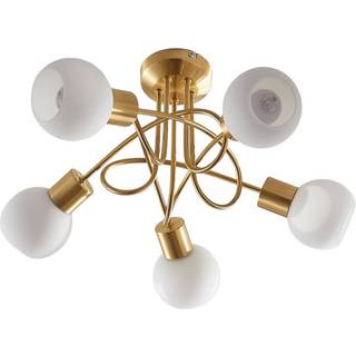 Lindby loftlampe Elaina, Ø50cm, 5 lyskilder, messing, glas, E14