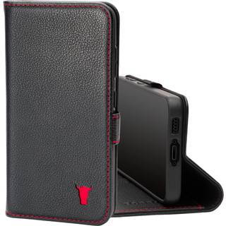 Galaxy S23 Leather Case (with Stand function) - Black with Red Detail
