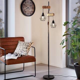 Outlet: EGLO Townshend 5 Gulvlampe Med 2 x E27 Lampeskærm i Sort/Træ
