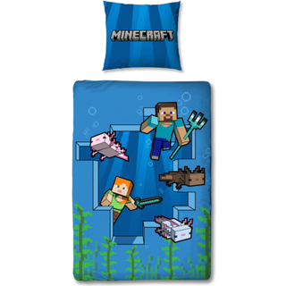 Minecraft sengetøj - 150x210 cm - Alex og Steve - Sengesæt med 2 i 1 design - 100% bomuld