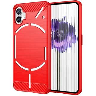 Nothing Phone (1) Brushed Carbon Fiber Fleksibelt Plastik Bagside Cover - Rød