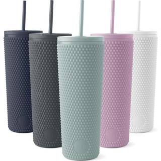 Enkel modern plastmattbäddad tumlare med lock och halm | Återanvändbar BPA -gratis Iced Coffee Cups Double Wall Smoothie Cup | Gåvor till kvinnor