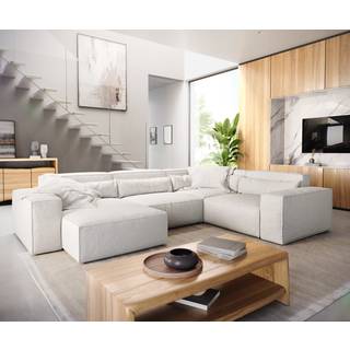 Wohnlandschaft Sirpio 300x200 cm Bouclé Creme-Weiß Recamiere variabel - Creme-weiß
