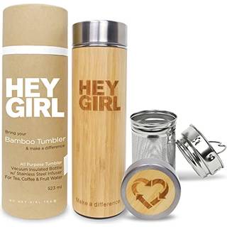 Hej pige bambus te infuser flaske med te sil - isoleret vandflaske i rustfrit stål til løs bladte og kaffe - te tumbler med diffusor - løs teflas