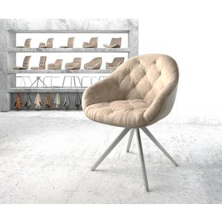 Esszimmerstuhl Gaio-Flex Mikrofaser Beige Vintage Kreuzgestell kantig Edelstahl - Beige, Silber