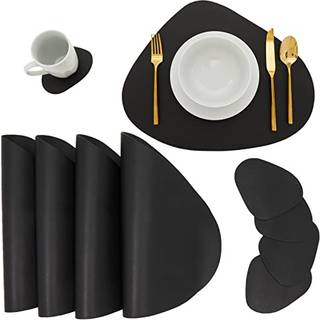 Juvale s?t med 4 kileplacemats med matchende kyster til k?kken spisebord (sort faux l?der 8 stykker)