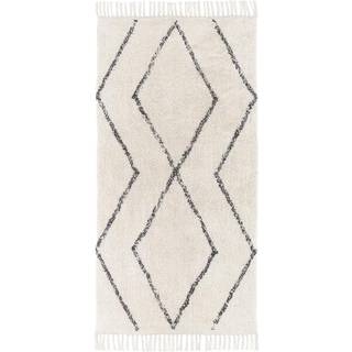 Håndtuftet bomuldstæppe Bina med diamantmønster og frynser