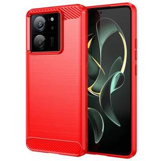 Xiaomi 13T/13T Pro Børstet TPU Cover - Karbonfiber - Rød