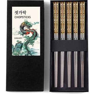 Hagary Dragon spisepinde Metal Genanvendelig designet i Korea Japanese Style Rustfrit st?l 316 18/10 Ikke -skridsikre V?lle Sikker laser ?tset (g