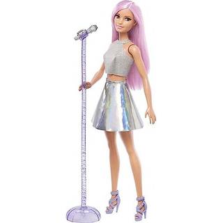 Barbie Pop Star Fashion Doll med Pink Hair & Brown Eyes Iridescent Nederdel & Mikrofon Tilbeh?r