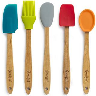 Greatful Silicone og Beechwood Mini Kitchen Geatensil sæt godt til madlavning eller når ud til små krukker let at rengøre pengeskab til ikke-stic