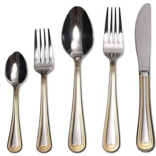 Bestiksæt 20-delt service til 4 18/10 rustfrit stål sølvtøjsbestik 24K guldbelagt accent (guldsæt) (guldperler)