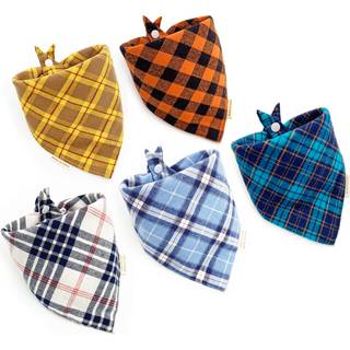 5stk Dog Bandanas med knap - tykke trekantbibs Dual Layer Soft Cotton tørklæder til lille medium dreng pige hvalp Cat Pet Baby Square Plaid Print