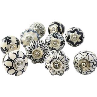 Ajuny sæt med 20 sorte hvide keramiske knapper skab håndtag køkken træk skuffe trækker indisk hånd malet