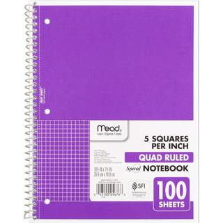 Mead Spiral Notebook 1-emnet Graf Dested Paper 7-1/2 """" X 10-1/2 """" 100 Sheets Purple (05676BA7)