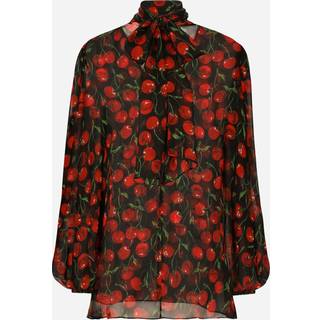 Dolce&Gabbana Cherry tie-neck silk chiffon blouse - black - S